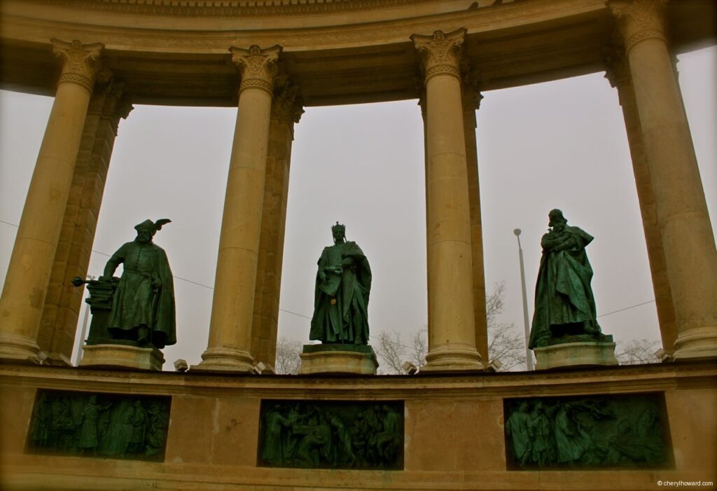 Heroes Square Monument Statues Fog