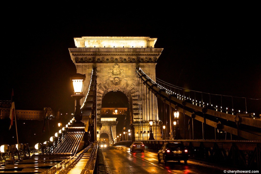 Chain Bridge in Budapest Night Rain Fog