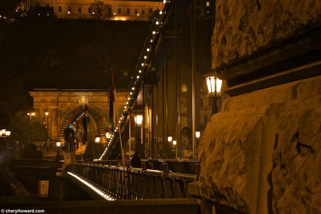 Chain Bridge in Budapest Night Shot Closeup