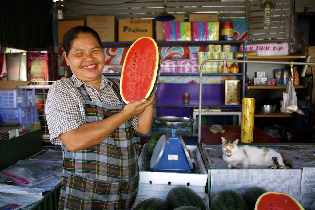 Markets in Trang Lady with Water Melon and Cat