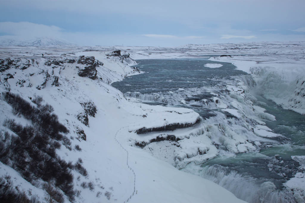 Gullfoss Waterfall in Winter - Blue Sky
