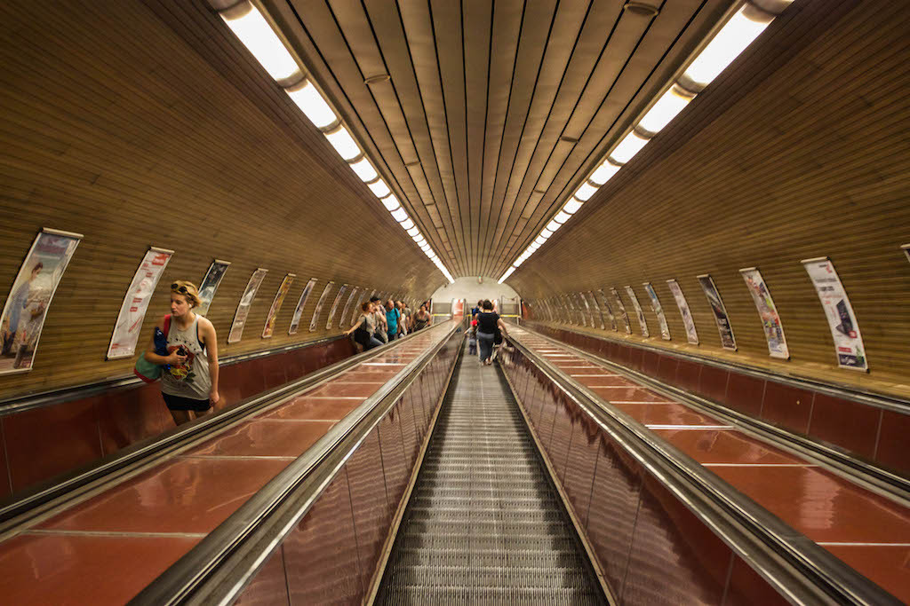 Prague Photos - Long Escalator for Underground Transit