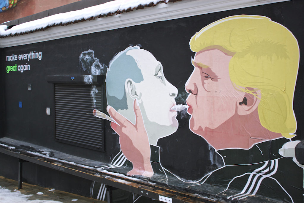 Putin and Trump Shot Gun Street Art in Vilnius - Make Everything Great Again