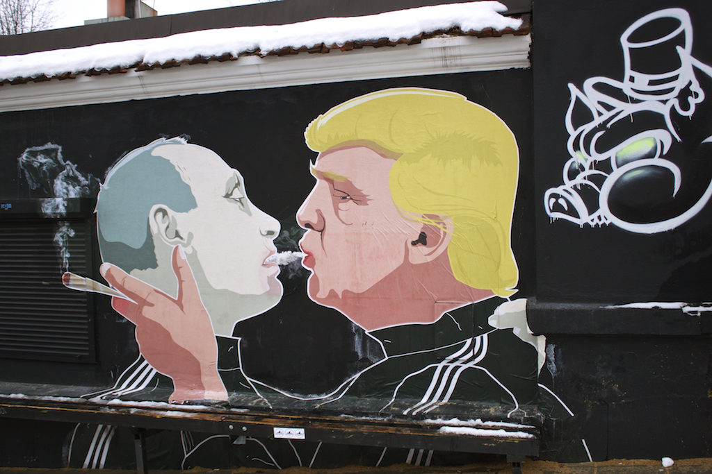 Putin and Trump Shot Gun Street Art in Vilnius by Mindaugas Bonanu