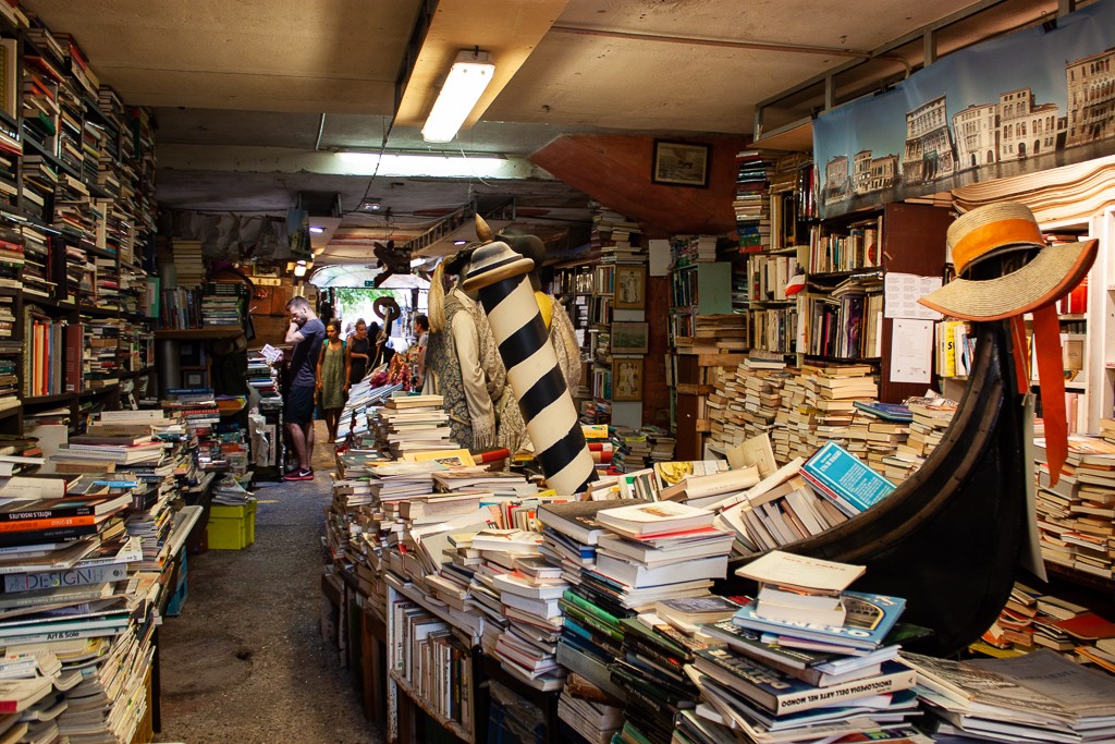 Books In Boats At The Libreria Acqua Alta Bookstore in Venice